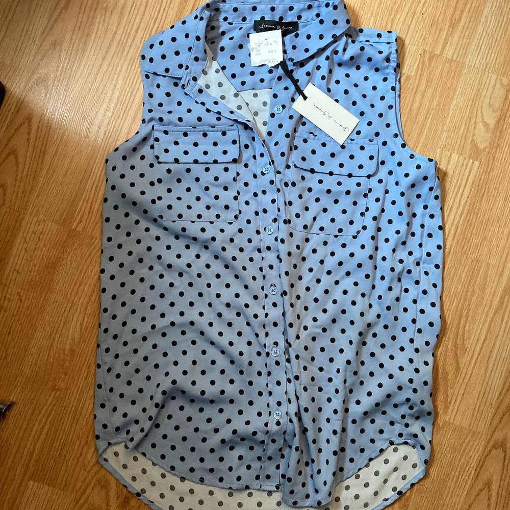Sleeveless Button-Up Polka-Dot Blouse